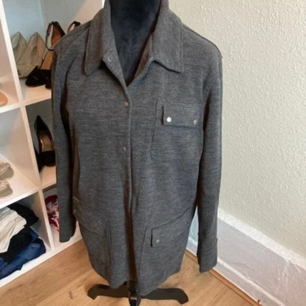 Lauren Ralph Lauren Gray Wool Blend Knit Shacket Blazer Snap Closure EUC Medium